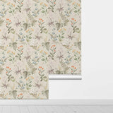 Roomtery Beige Cottagecore Floral Removable Wallpaper, view 4