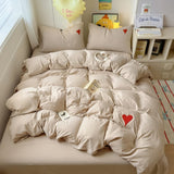 Roomtery Beige Washed Cotton Bedding Set With Red Embroidered Heart, view 2