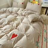 Roomtery Beige Washed Cotton Bedding Set With Red Embroidered Heart, view 3