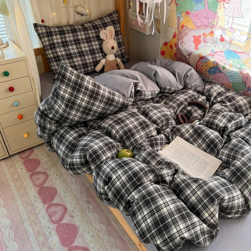 Roomtery Black & Brown Plaid Bedding Set