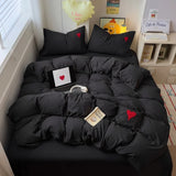 Roomtery Black Washed Cotton Bedding Set With Red Embroidered Heart, view 2