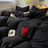 Roomtery Black Washed Cotton Bedding Set With Red Embroidered Heart, view 3