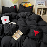 Roomtery Black Washed Cotton Bedding Set With Red Embroidered Heart, view 4