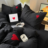 Roomtery Black Washed Cotton Bedding Set With Red Embroidered Heart, view 6
