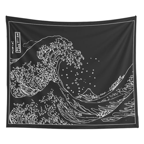 Roomtery Black & White Kanagawa Wave Tapestry