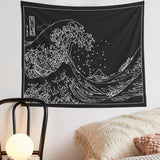Roomtery Black & White Kanagawa Wave Tapestry, view 3