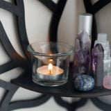 Roomtery Black Wooden Lotus Corner Wall Shelf, view 2