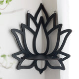 Roomtery Black Wooden Lotus Corner Wall Shelf, view 3