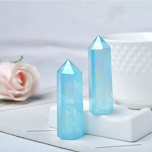 Roomtery Blue Aura Quartz Tower Crystal