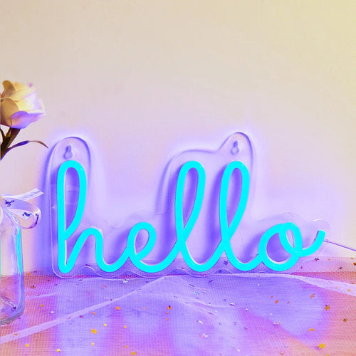 Roomtery Blue Hello LED Neon Sign