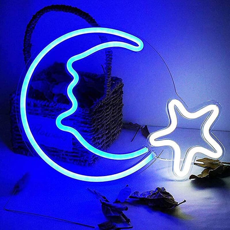 Roomtery Blue Moon and Star Wall Neon Sign