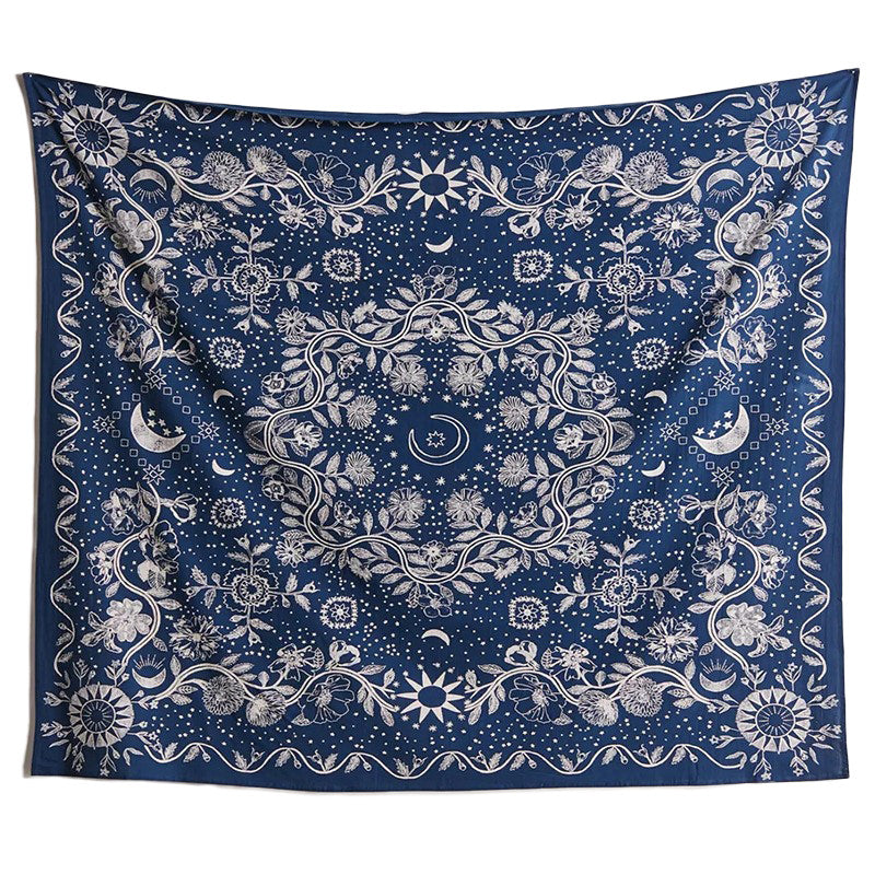 Roomtery Blue Moon Floral Mandala Tapestry