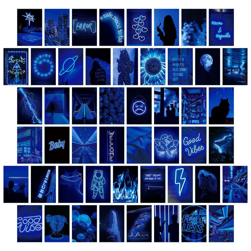 Roomtery Blue Neon Wall Collage Cards