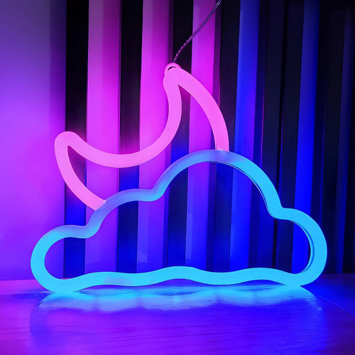 Roomtery Blue/Pink Moon & Cloud LED Neon Wall Sign