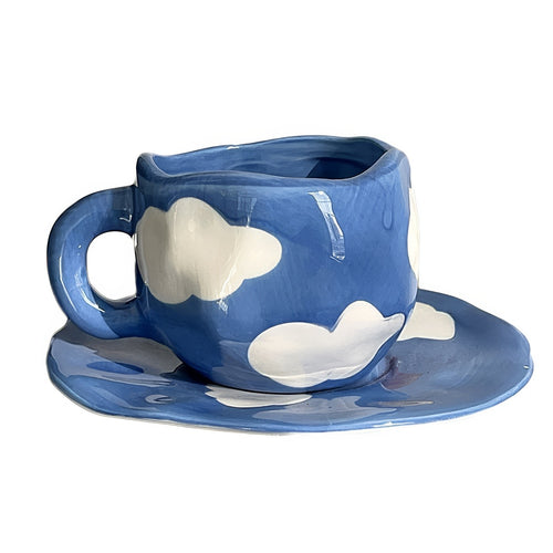 Roomtery Blue Sky and Clouds Ceramic Coffee Cup Set