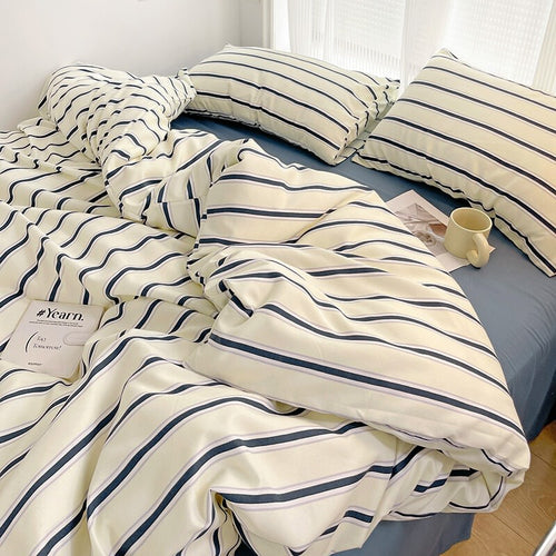 Roomtery Blue Striped Minimalist Bedding Set