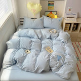 Roomtery Blue Washed Cotton Bedding Set With Blue Embroidered Heart, view 2