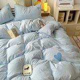 Roomtery Blue Washed Cotton Bedding Set With Blue Embroidered Heart, view 4