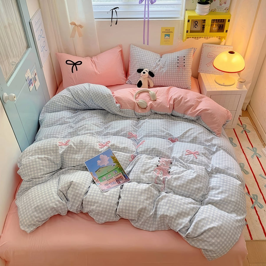 Roomtery Blush Ribbon Embroidered Bedding Set
