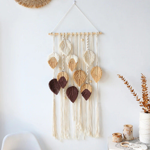 Roomtery Boho Aesthetic Macrame Leaves Wall Hanging