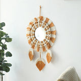 Roomtery Brown & Beige Macrame Fringe Wall Mirror, view 2
