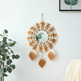 Roomtery Brown & Beige Macrame Fringe Wall Mirror, view 5