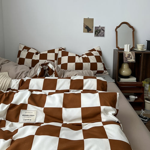 Roomtery Brown Checkered Bedding Set