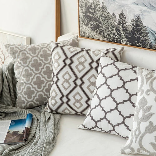 Roomtery Brownish Grey Embroidered Cushion Cover