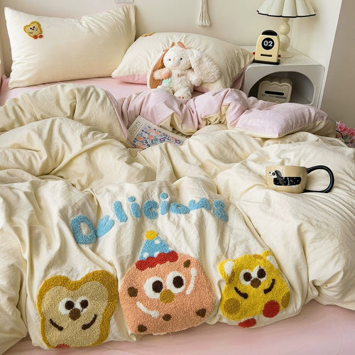 Roomtery Cartoon Embroidered Toast Bread Bedding Set