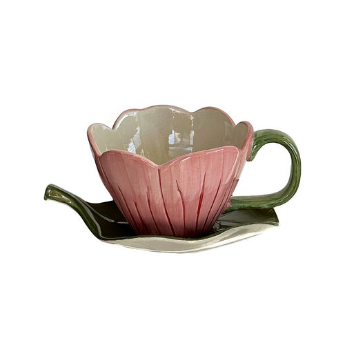 Roomtery Ceramic Flower Cup & Leaf Saucer Set