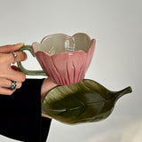 Roomtery Ceramic Flower Cup & Leaf Saucer Set, view 2