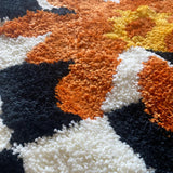 Roomtery Checkered Orange Flower Accent Rug, view 3