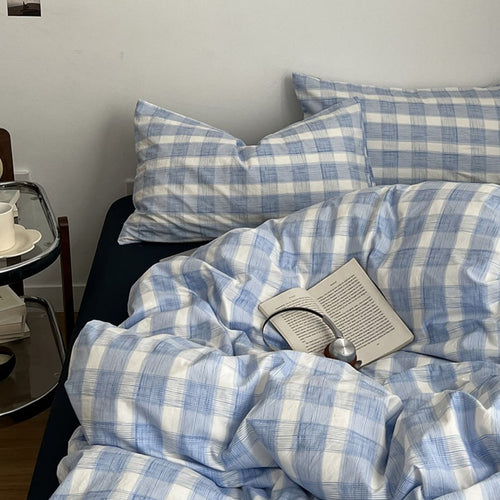 Roomtery Cloud Blue Gingham Check Bedding Set