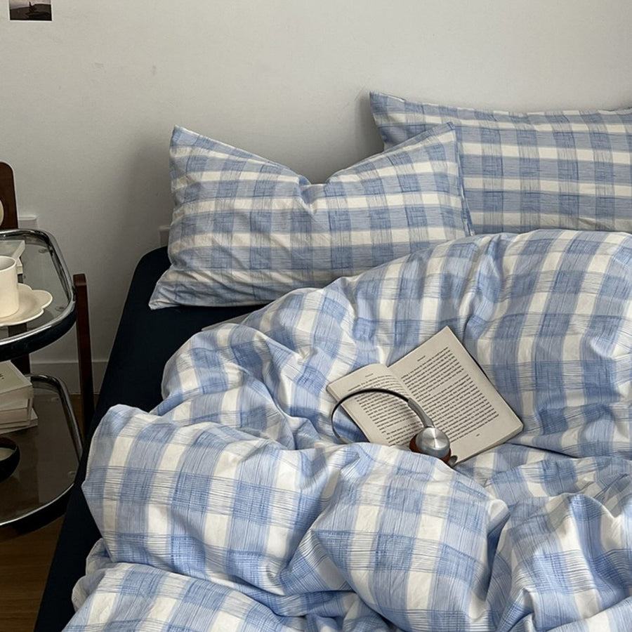 Roomtery Cloud Blue Gingham Check Bedding Set