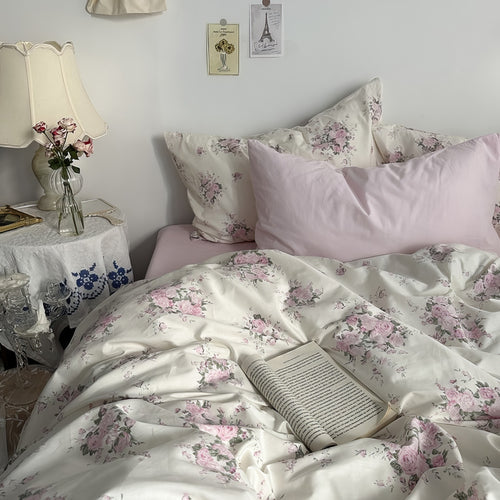 Roomtery Coquette Pink Blooming Roses Bedding Set
