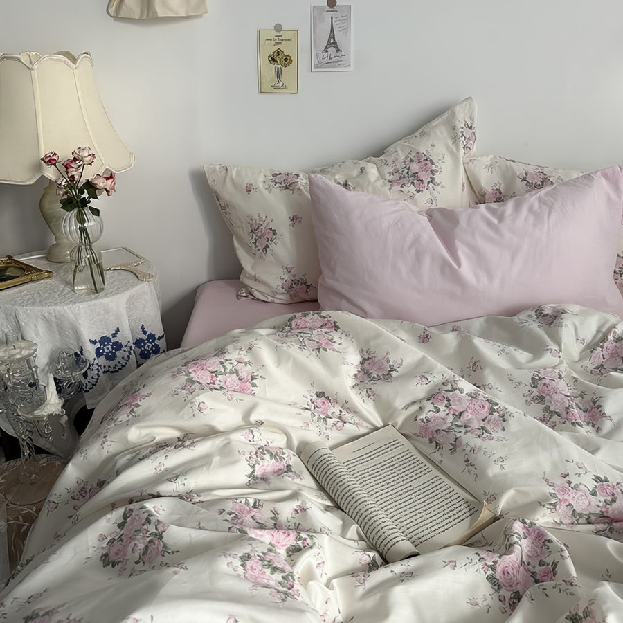 Roomtery Coquette Pink Blooming Roses Bedding Set