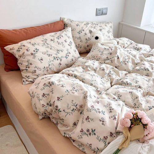 Roomtery Cottagecore Violet Flowers Cotton Bedding Set