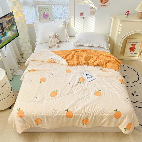 Roomtery Cute Cartoon Orange Print Quilt