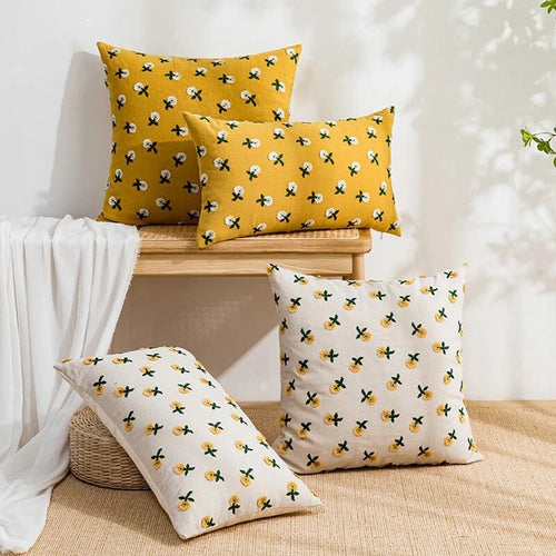 Roomtery Cute Embroidered Flowers Cushion Cover