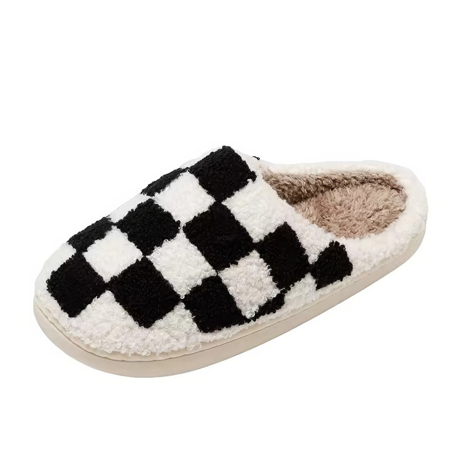 Roomtery Cute Soft Plush Checkered House Slippers