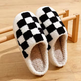 Roomtery Cute Soft Plush Checkered House Slippers, view 2