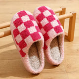 Roomtery Cute Soft Plush Checkered House Slippers, view 6