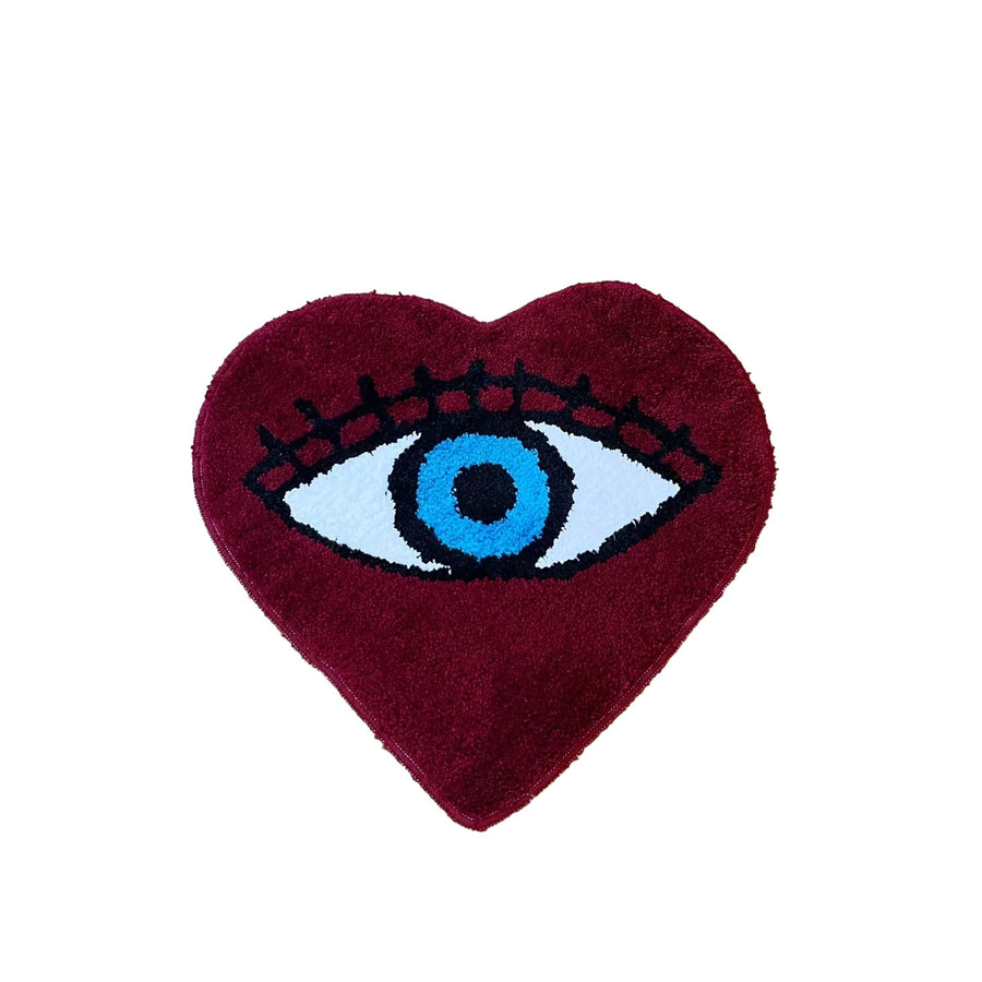 Roomtery Dark Red Eye Heart Tufted Rug