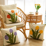 Roomtery Embroidered Colorful Tulips Cushion Cover, view 2