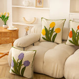 Roomtery Embroidered Colorful Tulips Cushion Cover, view 5