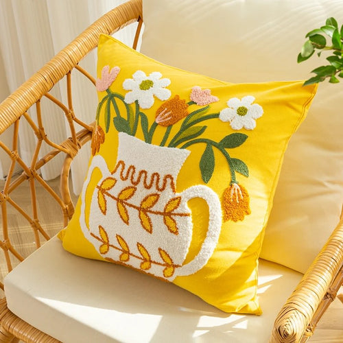 Roomtery Embroidered Flowers in a Vase Cushion Cover