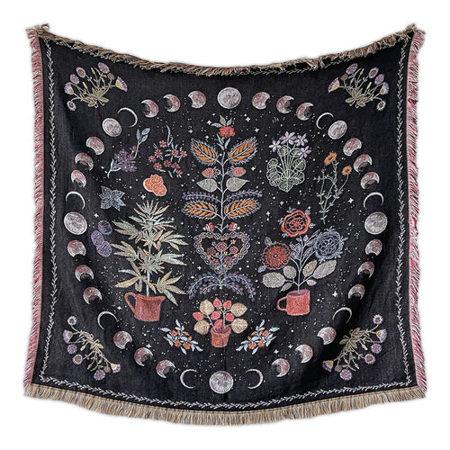 Roomtery Floral Moon Phases Woven Throw Blanket