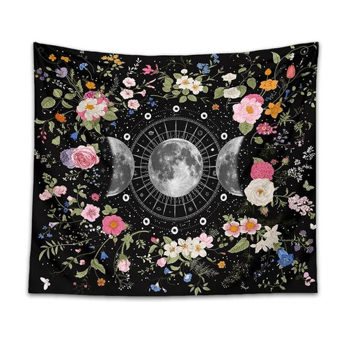 Roomtery Floral Triple Moon Phases Tapestry