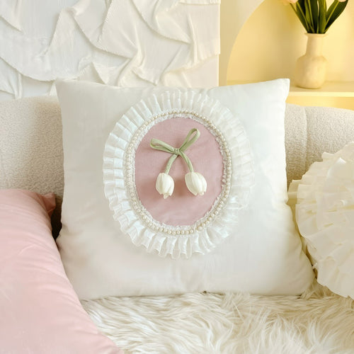 Roomtery French Vintage Tulip & Ruffle Pillow Cover