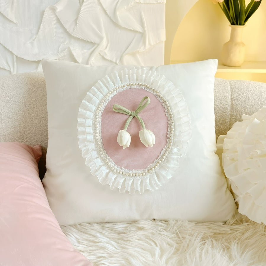 Roomtery French Vintage Tulip & Ruffle Pillow Cover